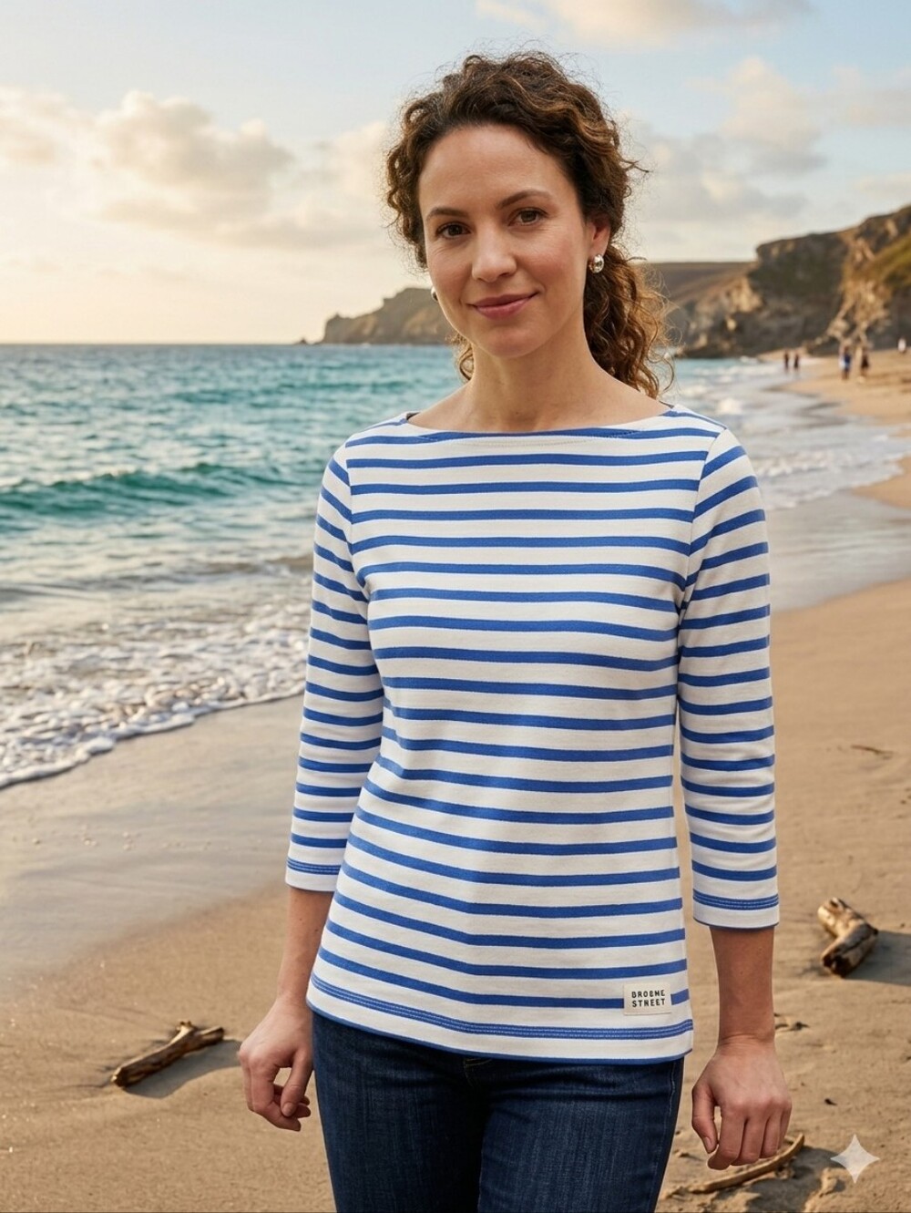 Kate Spade Broome Street Striped Boatneck Nautical Women’s Top - Blue and White